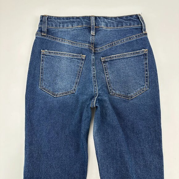 No Boundaries Distressed Straight Leg Women's size 1 Dark Wash Blue Denim Jeans - Picture 5 of 5